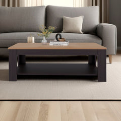 Wenge and Natural Oak Rectangular Coffee Table with Lower Shelf