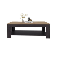 Wenge and Natural Oak Rectangular Coffee Table with Lower Shelf