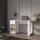 White Computer Desk with Drawer and Open Storage