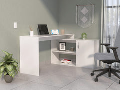 White 1-Drawer 2-Shelf L-Shaped Office Desk