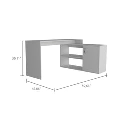 White 1-Drawer 2-Shelf L-Shaped Office Desk