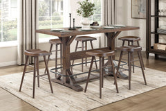 Brown Finish 1pc Pub Table with Metal Footrest Sturdy Wood Frame Furniture Classic Aesthetic Ergonomic Design