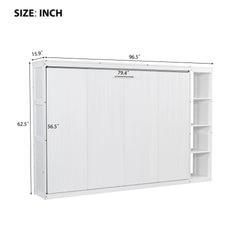 Full Size Murphy Bed with Bookshelf, White