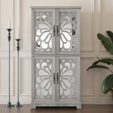 67.4"H 4 doors Mirrored Doors Accent Storage Cabinet for Corner, Entryway, Living Room, bedroom, kitchen with adjustable shelves Light Gray color, display cabinet, bookcase