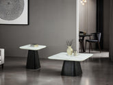 Contemporary Style 3pc Table Set 1x Square Coffee Table 2x Square End Table Faux Marble Soft Curved Edges Top Black Finish Primary Living Room