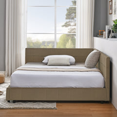 Full Size Upholstered Tufted Bed Frame, Sofa Bed Frame with Comfortable Backrest and Armrests, Full Size Bed for Bedroom, Living Room,Velvet, BROWN(80.5''*59''*30.5'')