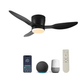 42" Smart Flush Mount Ceiling Fans with Lights Remote,Quiet DC Motor,Outdoor Indoor Low Profile Ceiling Fan,Control with WIFI Alexa App,Dimmable,ABS blades,for Modern Bedroom Patio