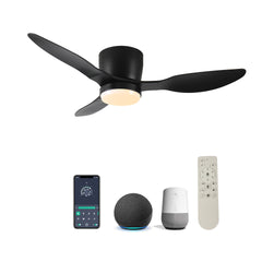 42" Smart Flush Mount Ceiling Fans with Lights Remote,Quiet DC Motor,Outdoor Indoor Low Profile Ceiling Fan,Control with WIFI Alexa App,Dimmable,ABS blades,for Modern Bedroom Patio