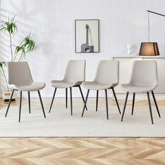 Light gray artificial leather backrest cushion dining chair, black metal legs,curved widened cushion design for more comfort,suitable for restaurants, kitchens, bedrooms, offices.(4 chairs)W1151124311