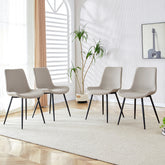 Light gray artificial leather backrest cushion dining chair, black metal legs,curved widened cushion design for more comfort,suitable for restaurants, kitchens, bedrooms, offices.(4 chairs)W1151124311