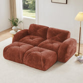 U-shaped Boneless Sofa,Soft Velvet Fabric,Tufted Design,32D High Density Sponge,No Assembly Required,Ergonomic Design Bottom, Anti-Slip Design,Movable Ottomans For Bedrooms,Red Brown