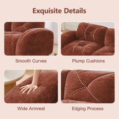U-shaped Boneless Sofa,Soft Velvet Fabric,Tufted Design,32D High Density Sponge,No Assembly Required,Ergonomic Design Bottom, Anti-Slip Design,Movable Ottomans For Bedrooms,Red Brown