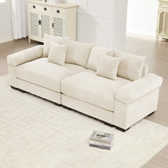 92" Oversized Cloud Modular Sectional Couch,Corduroy Fabric Extra-Wide Armrests Throw Pillows Ergonomic Design High Resilience Cushion Easy Assembly,For Living Rooms Bedrooms,Cream