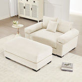 54.3" Oversized Cloud Modular Sectional Couch,Corduroy Fabric Extra-Thick Armrests,Throw Pillows Ottoman, Ergonomic Design, Easy Assembly Fits Living Rooms Bedrooms,Cream
