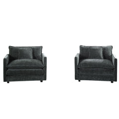 Accent Chair Set of 2, High-end Chenille Upholstered Armchairs, Living Room Side Chairs with Toss Pillow, Gray Chenille