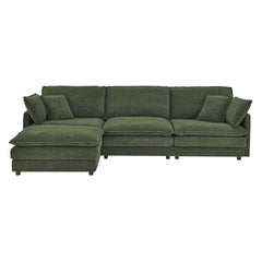 Modern Home Living Room L-Shaped Sectional Sofa Couches with Ottoman, Convertible Oversized 4 Seater Couch Towel Fabric, Green