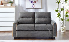 Chenille Pull Out Sofa Bed, 58-inch Sofa Bed, Sleeper Sofa, Loveseat Sofa with Adjustable 3 -Position Backrest, 4 Side Pockets and Charging Ports for Living Room, Gray