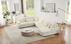 129" Oversized Sectional Sofa U-shaped Sofa Couch Modern Sofa Upholstered in Soft Corduroy with a Chaise Lounge for Living Room, Beige