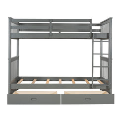 Twin-Over-Twin Bunk Bed with Ladders and Two Storage Drawers (Gray)