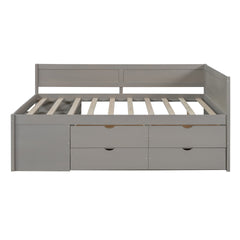 Full Size Daybed with Drawers and Shelves, Gray