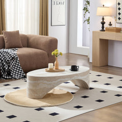 The oval natural marble coffee table side table in the living room