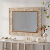 Vintage Carved Pattern Rectangular Wall Mirror, Ornate Frame for Living Room/Bedroom Retro Decor