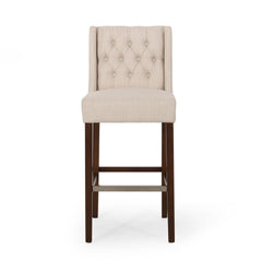 Modern Minimalist Metal Leg Bar Stool, Beige, 30" Height, High Density Fabric Seat, Commercial Grade Bar Stool