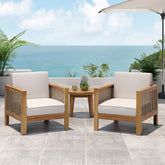 Set of 2, Outdoor Acacia Wood Club Chair with Wicker Accents, Teak Finish + Mixed Brown + Beige, 30.25"D x 27.5"W x 23.75"H