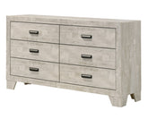 1pc Transitional 6-Drawer Dresser Metal Hardware Whitewashed Wood Finish Wooden Bedroom Furniture