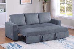 Convertible Sleeper Sofa Pull Out Bed Plastic Legs Cushion Back Square Arms Convenient Handles Dark Gray Finish Primary Living Room
