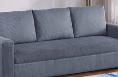 Convertible Sleeper Sofa Pull Out Bed Plastic Legs Cushion Back Square Arms Convenient Handles Dark Gray Finish Primary Living Room