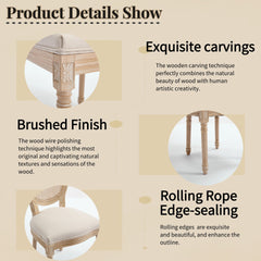 French Country Dining Chairs Set of 2, Upholstered Chairs with Nature Rattan Round Back, Wire drawing and carving techniques ,Disassemblable , for Living Room, Kitchen , Restaurant Use,Beige