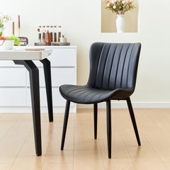 Set of 2 Black Dining Chairs: Faux Leather Mid-Century Modern Accent Chairs for Kitchen, Dining Room, Living Room, and Reception
