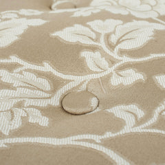 Yolanda 24" Round Upholstered Accent Ottoman, Champagne Beige Floral Jacquard with Ivory Trim