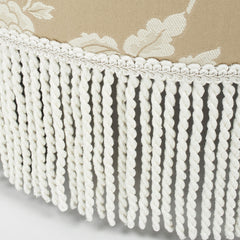Yolanda 24" Round Upholstered Accent Ottoman, Champagne Beige Floral Jacquard with Ivory Trim
