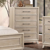 Transitional Style 1pc Chest Metal Handle Angled Legs English Dovetail Drawers Ball Bearing Glides Oak Finish Bedroom Furniture