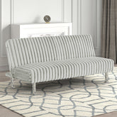 Contemporary Style Light Gray Finish Futon Sofa Chrome Color Finish Base Legs Convert Into Bed With Extra Back Support Leg