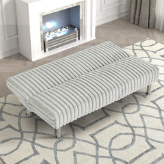 Contemporary Style Light Gray Finish Futon Sofa Chrome Color Finish Base Legs Convert Into Bed With Extra Back Support Leg