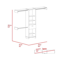 Manchester 250 Closet System, Five Open Shelves, One Drawer, Three Metal Rods -Dark Walnut