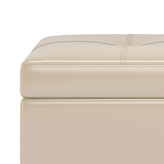 Oregon 42 inch Wide Storage Ottoman Bench with Tray in Satin Cream Vegan Leather