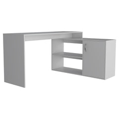 Dallas L-Shaped Home Office Desk, Two Shelves, Single Door Cabinet