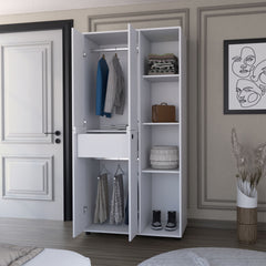 Bethel Armoire Closet with 1-Drawer, Storage Cabinets and Hanging Rods