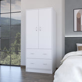 FM FURNITURE Wenden Wardobre with 2 drawers, 2 doors, ample storage and hanging rod,white