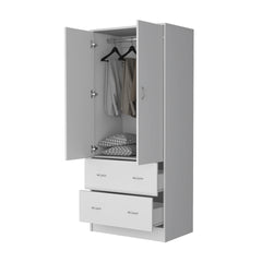FM FURNITURE Wenden Wardobre with 2 drawers, 2 doors, ample storage and hanging rod,white