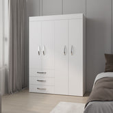 FM FURNITURE Laurens 4-Door Wardrobe with Drawers and Shelves, Multistorage, Spacious Design, White