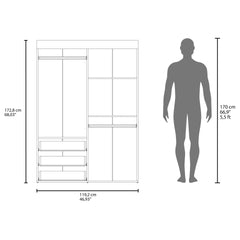 FM FURNITURE Laurens 4-Door Wardrobe with Drawers and Shelves, Multistorage, Spacious Design, White