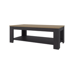 Rectangular Coffee Table with Lower Shelf, Wenge and Natural Oak