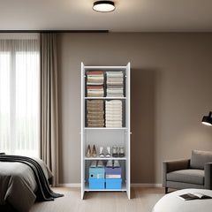 FM FURNITURE World 2-Door Tall Wardrobe Cabinet, 4 Shelves, Vertical Storage, 66.9 inchH 鈥 Bedroom, White