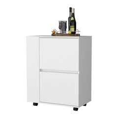 FM FURNITURE Logan Bar Cart with Two Cabinets and Open Shelves, White