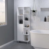 FM FURNITURE Quimby Linen Cabinet, with 1 door and 9 shelves, White